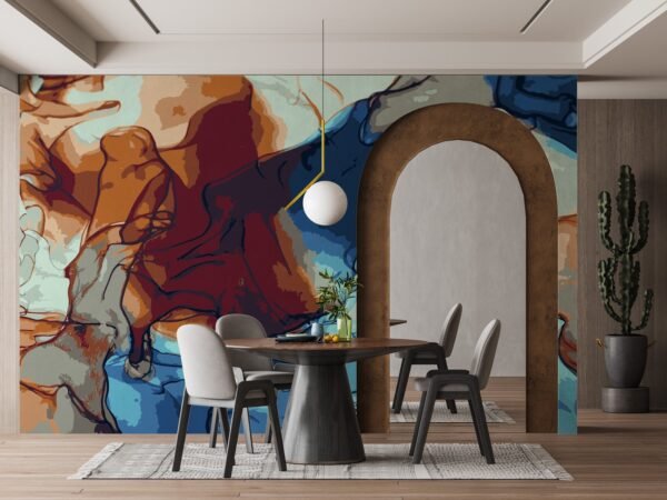 Blue and Red Marble Wallpaper – Modern Abstract Wall Mural – Luxury Home Decor – Living Room, Dining Room & Bedroom – Contemporary Interior Mural  - Custom Wallpaper Mural peel and stick self adhesive non woven - printed wall torontodigital.ca
