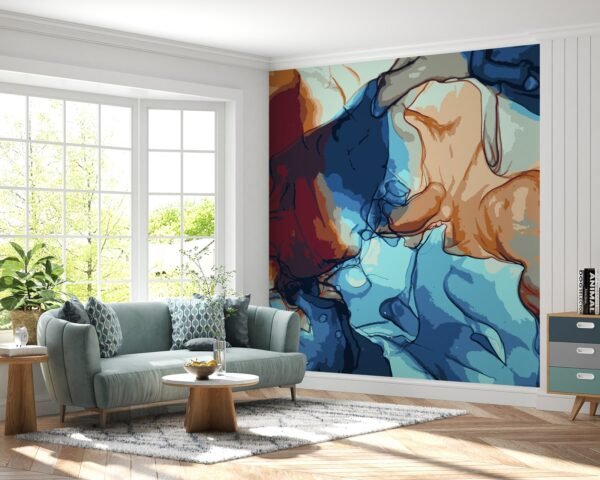 Blue and Red Marble Wallpaper – Modern Abstract Wall Mural – Luxury Home Decor – Living Room, Dining Room & Bedroom – Contemporary Interior Mural  - Custom Wallpaper Mural peel and stick self adhesive non woven - printed wall torontodigital.ca