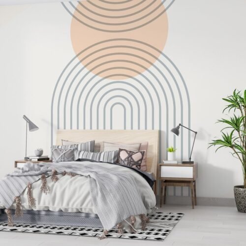 Minimalist Boho Arch Wallpaper - Modern Pastel Geometric Wall Mural - Playful Kids Room Decor - Pastel - Bedroom & Living Room Decor