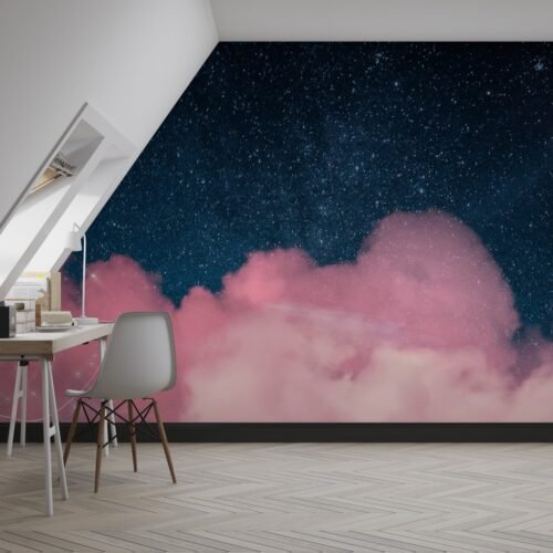 Dreamy Nebula Wallpaper - Pink Clouds & Starry Night Sky Wall Mural - 3D Effect Wall Art - Calming Mural - Bedroom & Kids Room Decor