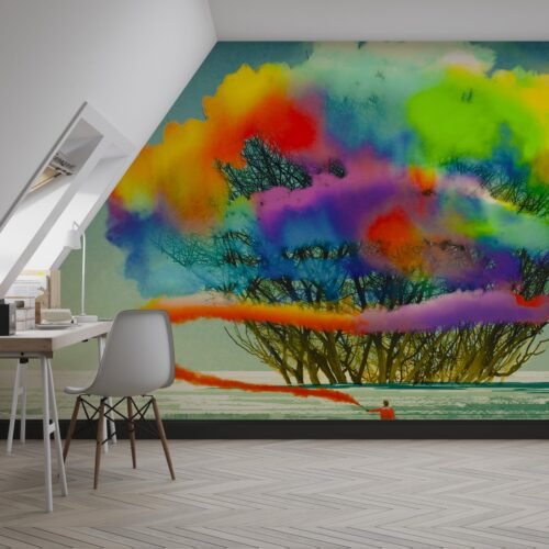 Vibrant Abstract Watercolor Wallpaper – Contemporary Fluid Mural in Bold Colors – Unique Wall Mural for Living Room, Bedroom, or Home Office  - Custom Wallpaper Mural peel and stick self adhesive non woven - printed wall torontodigital.ca