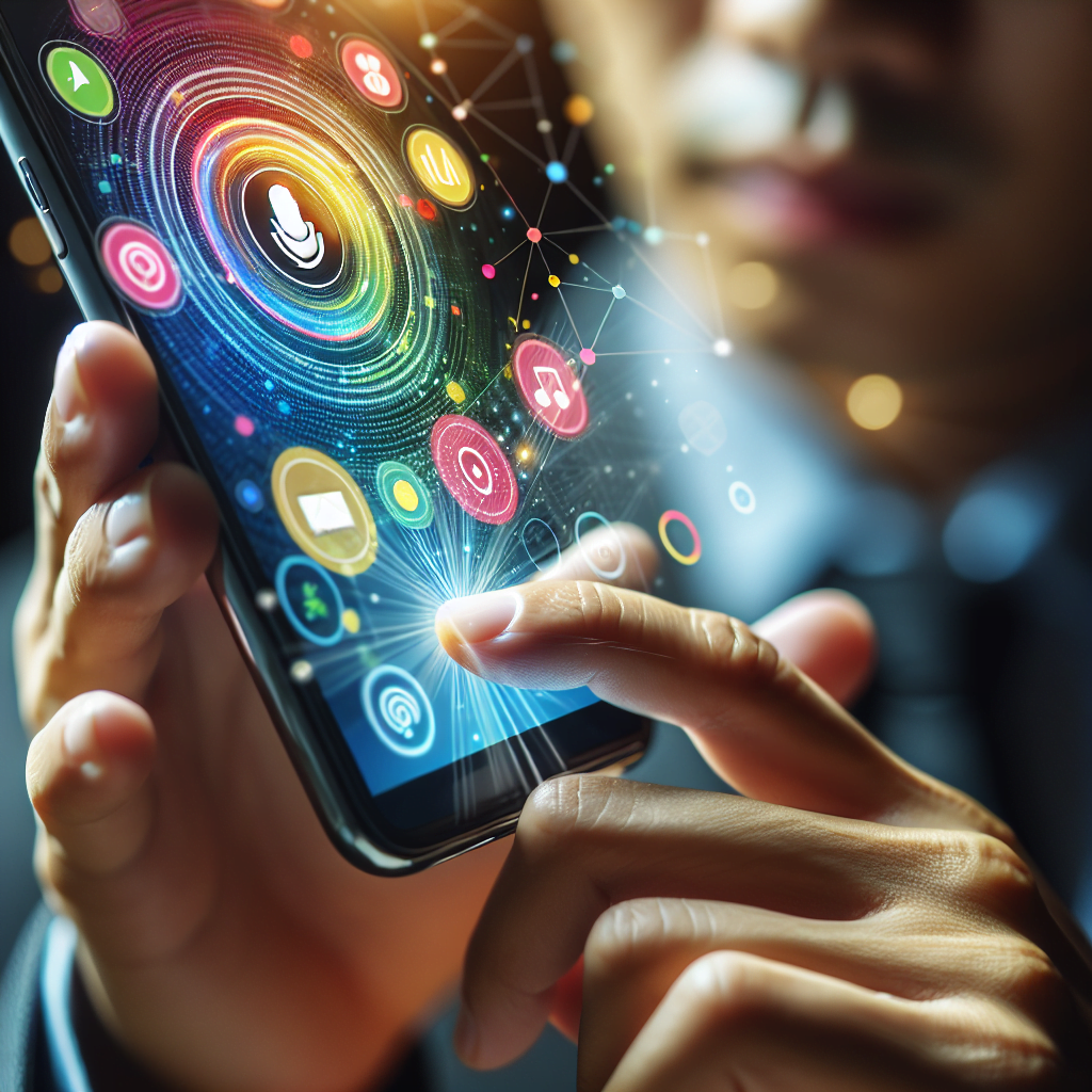 A close-up image of a person's hand using a smartphone with a large