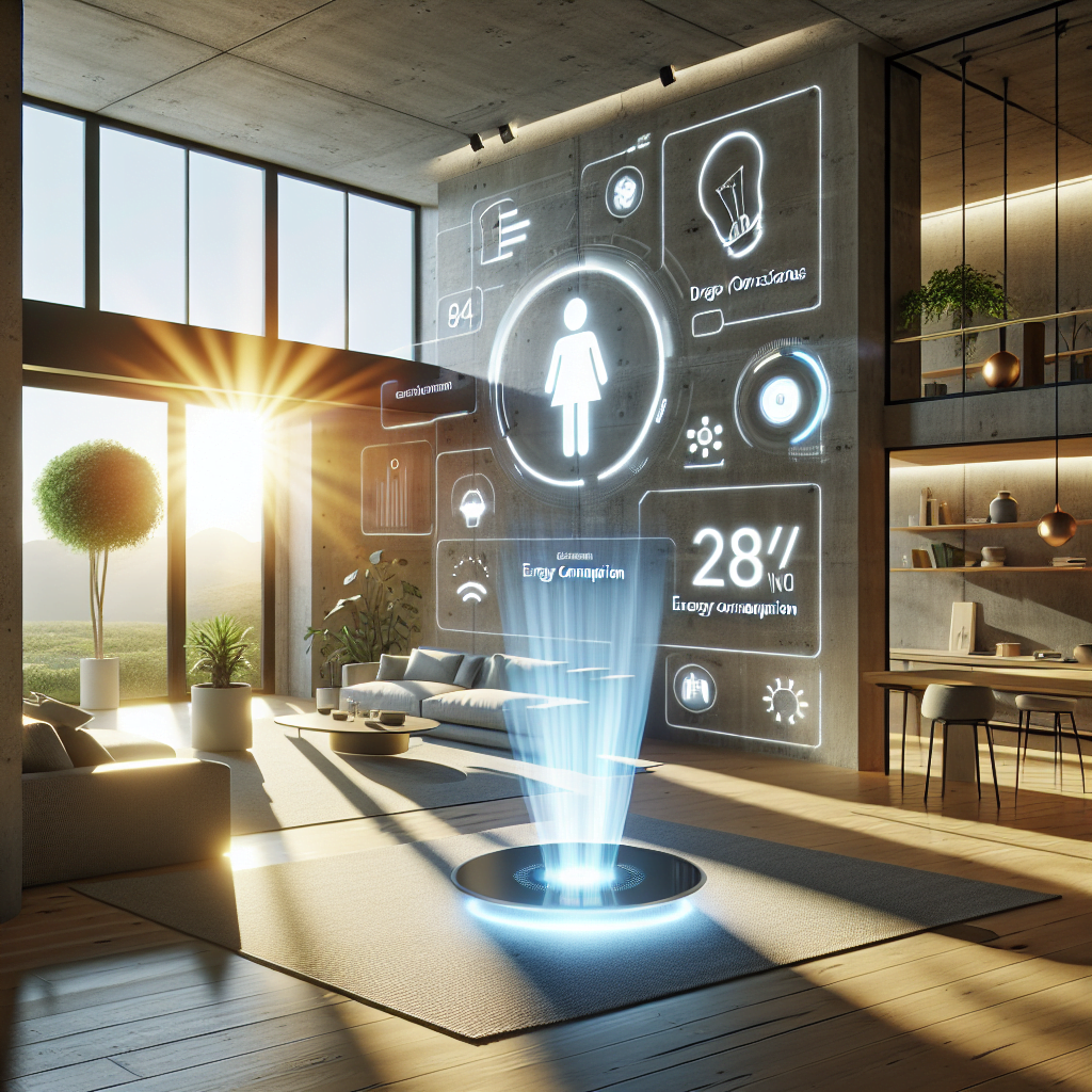 A futuristic smart home interior with sleek