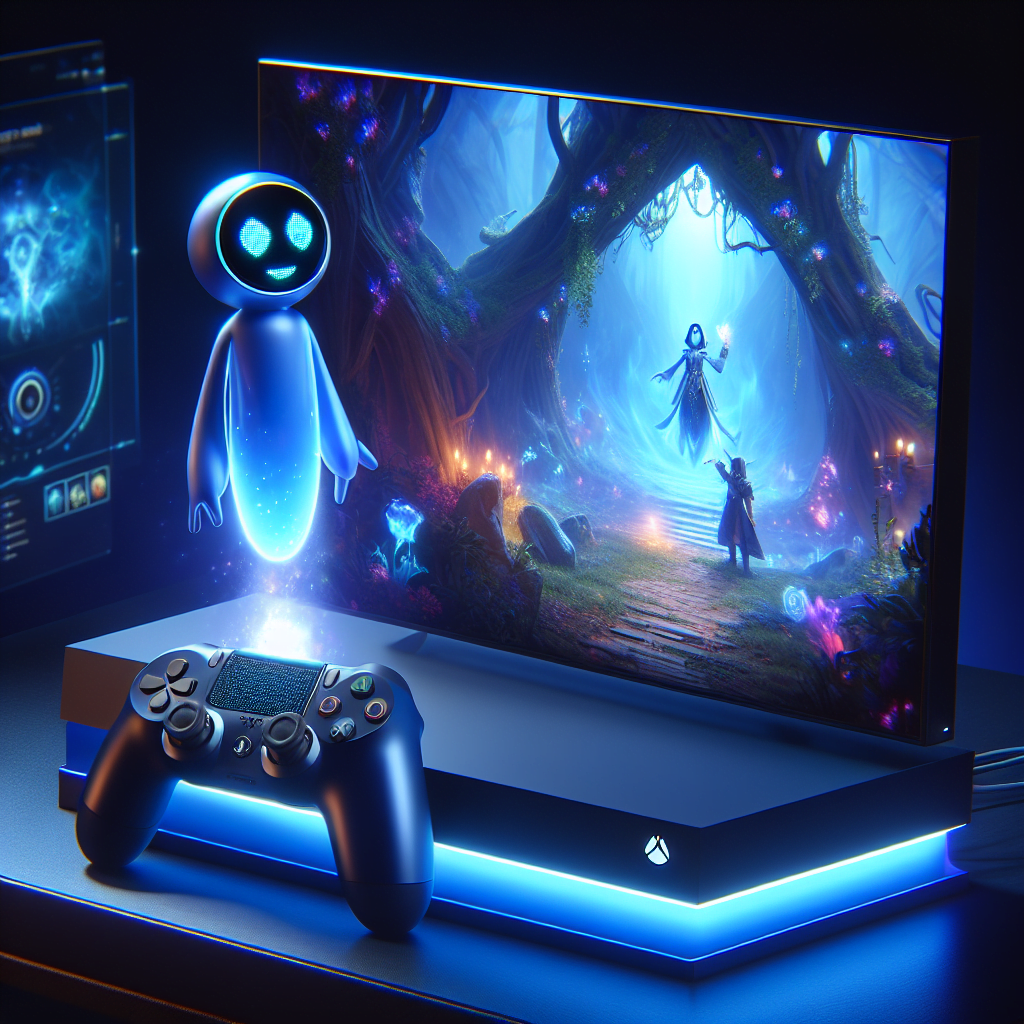 A futuristic gaming console with glowing blue lights