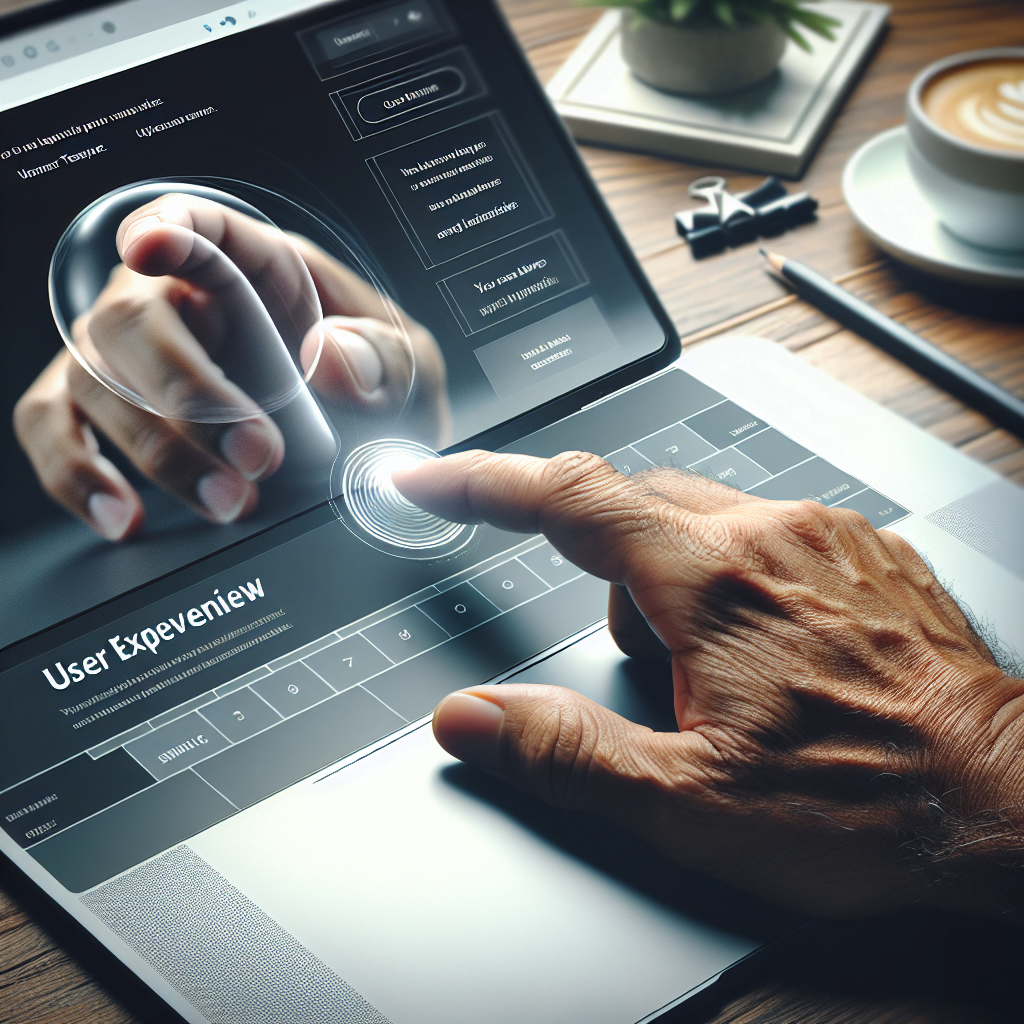 A close-up shot of a hand hovering over a laptop trackpad