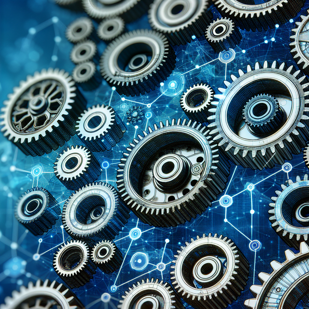 A close-up of a complex network of interconnected gears and cogs