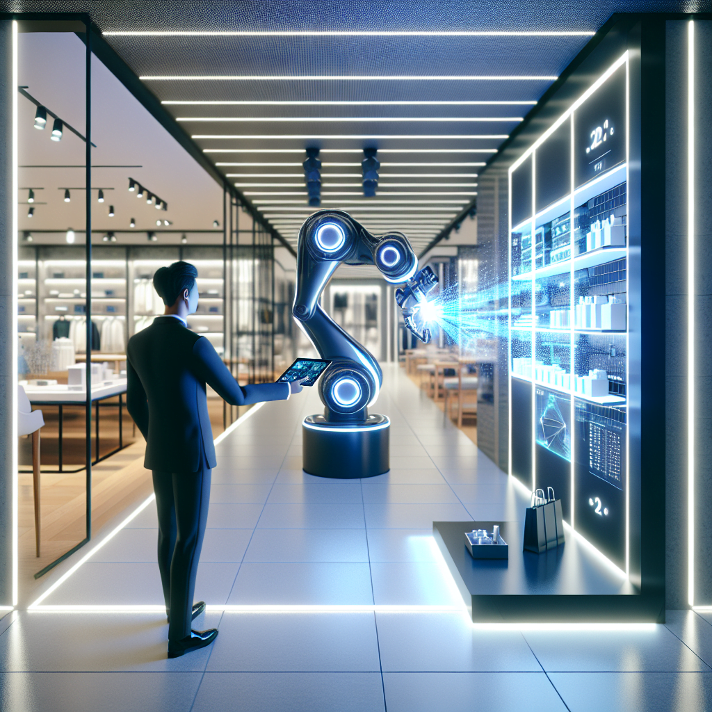 A futuristic retail store interior with sleek